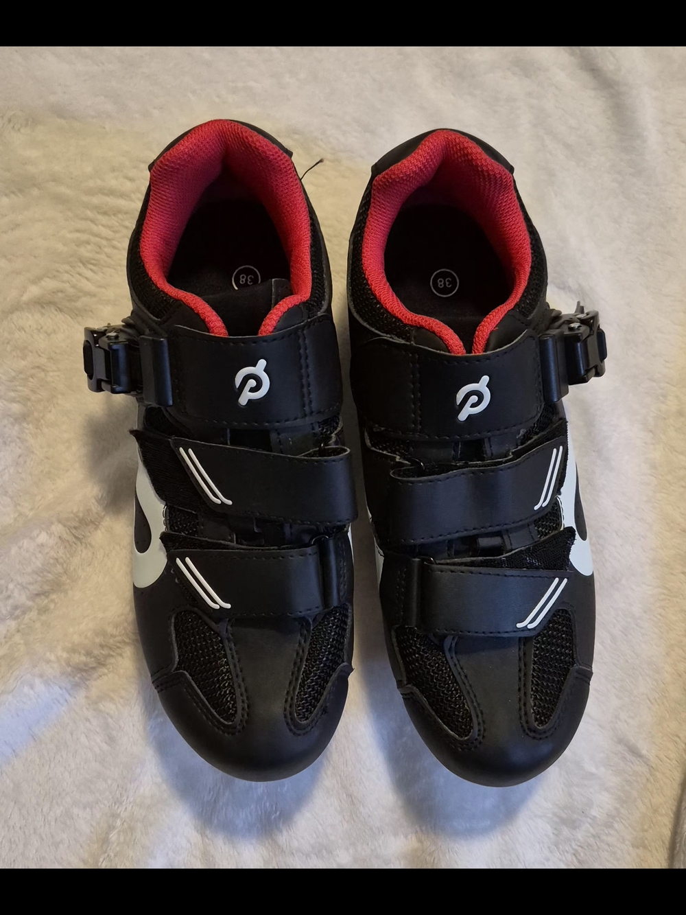 Peloton Kids Black and Red Cycling Sneakers with Buckle